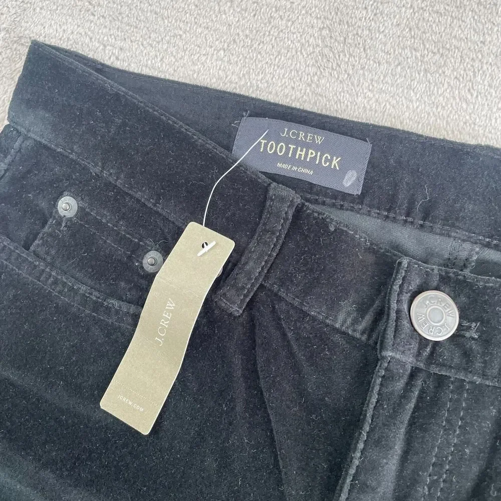 J. Crew Toothpick Ankle‎ Pants Women 29x28 (Tag 26) Black Velvet NWT $110
